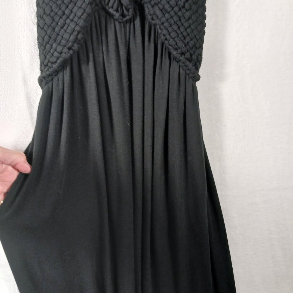 Soma, Black Maxi Halter Dress, Crochet Bodice, Smocked Back, Super Soft, XS Boho - Picture 9 of 12